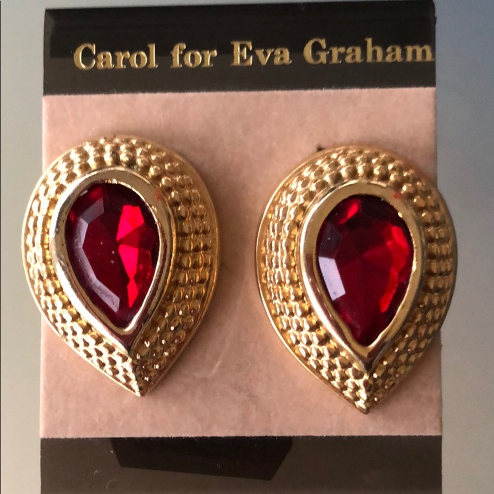 CAROL FOR EVA GRAHAM RUBY & GOLD CLIP EARRINGS